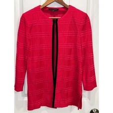 Ming Wang Red Textured Open Front Knit Sweater Jacket 3/4 Sleeve PS