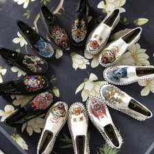 Retro Chinese Old Beijing Mens Embroidery Cloth Shoes Slip On Comfy Casual Shoes