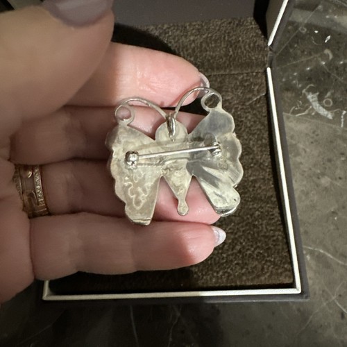 Native Sara Edaakie Zuni Sterling Silver Butterfly Pendant Brooch Pin 1 3/8" - Picture 9 of 12