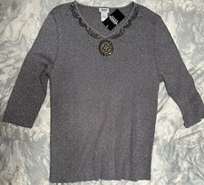 New w/Tags Women's Size: 2X Silver Metallic Sweater V-Neck with Embellishments