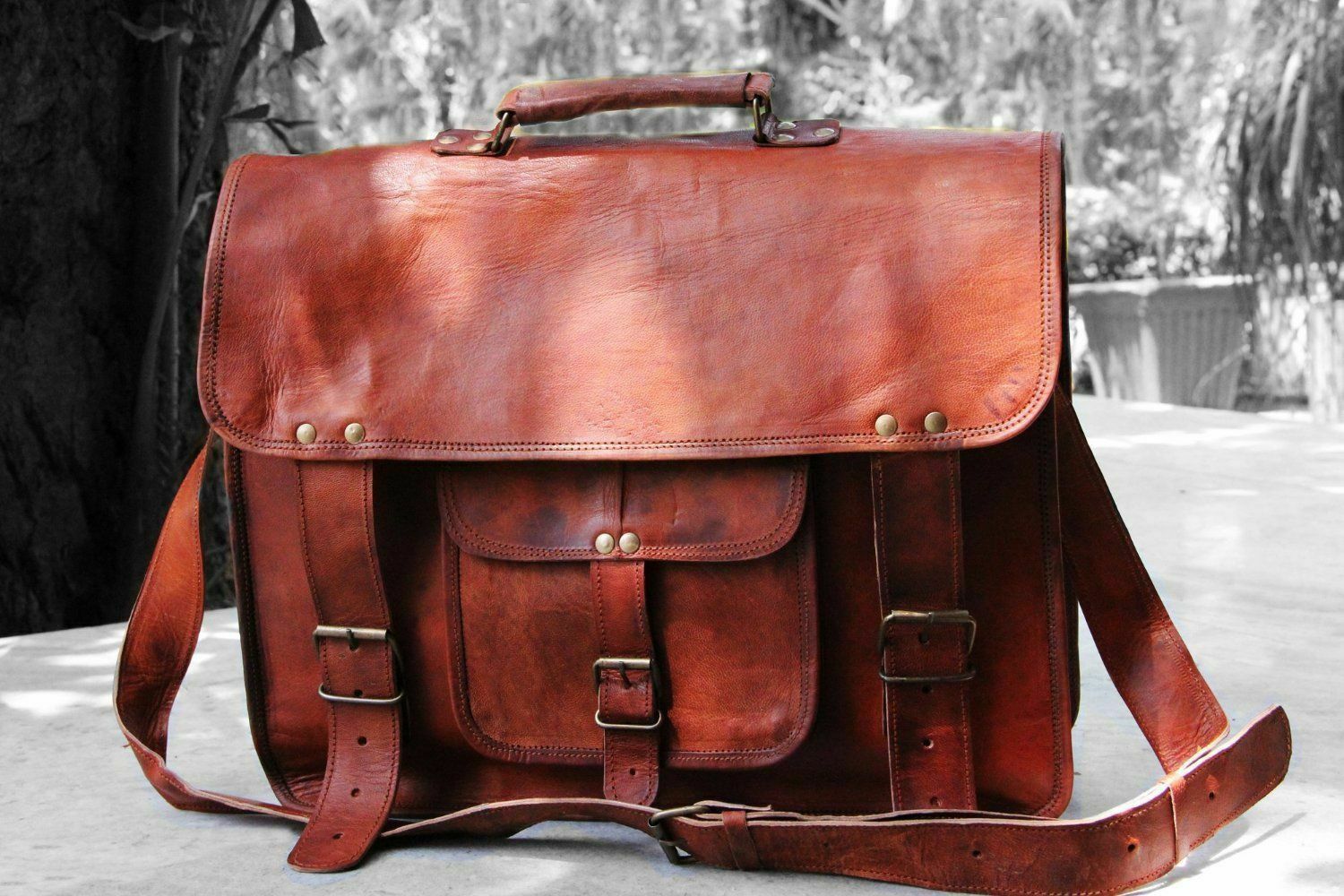 Leather Bag Distressed Messenger Shoulder Men Satchel Laptop women Briefcase bag