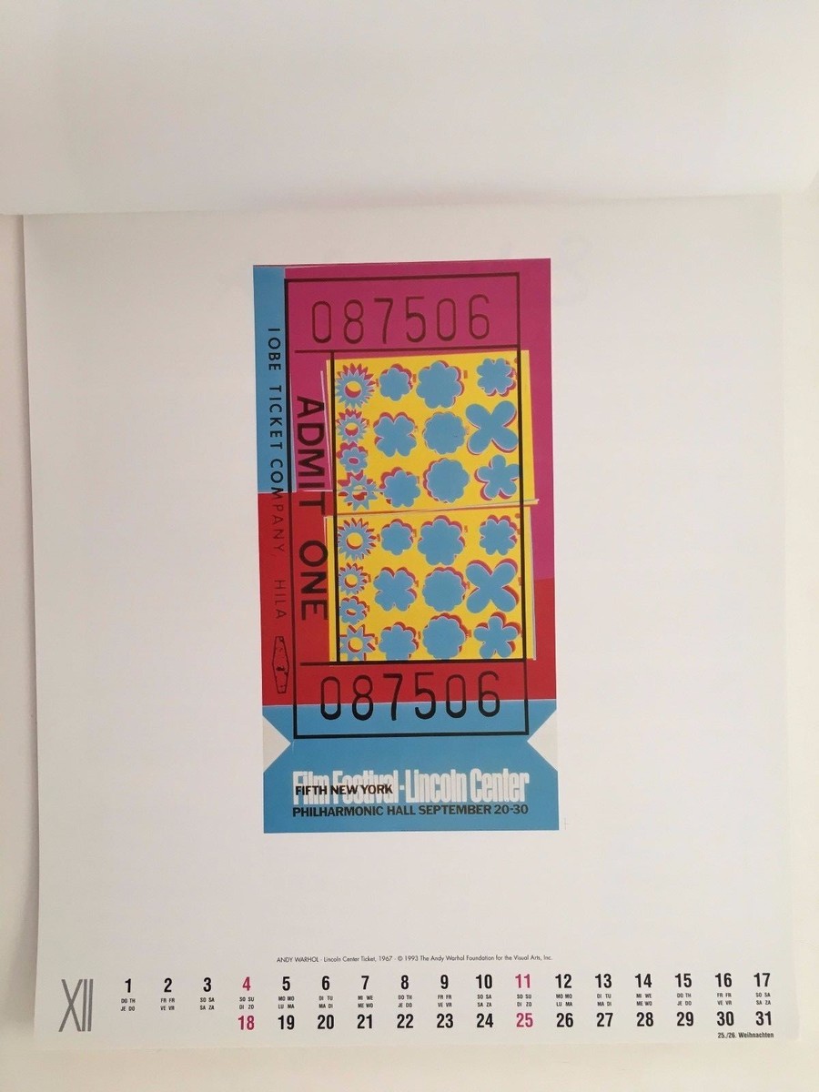 ANDY WARHOL,'LINCOLN CENTER TICKET,1967' ART PRINT FROM 1994 TE