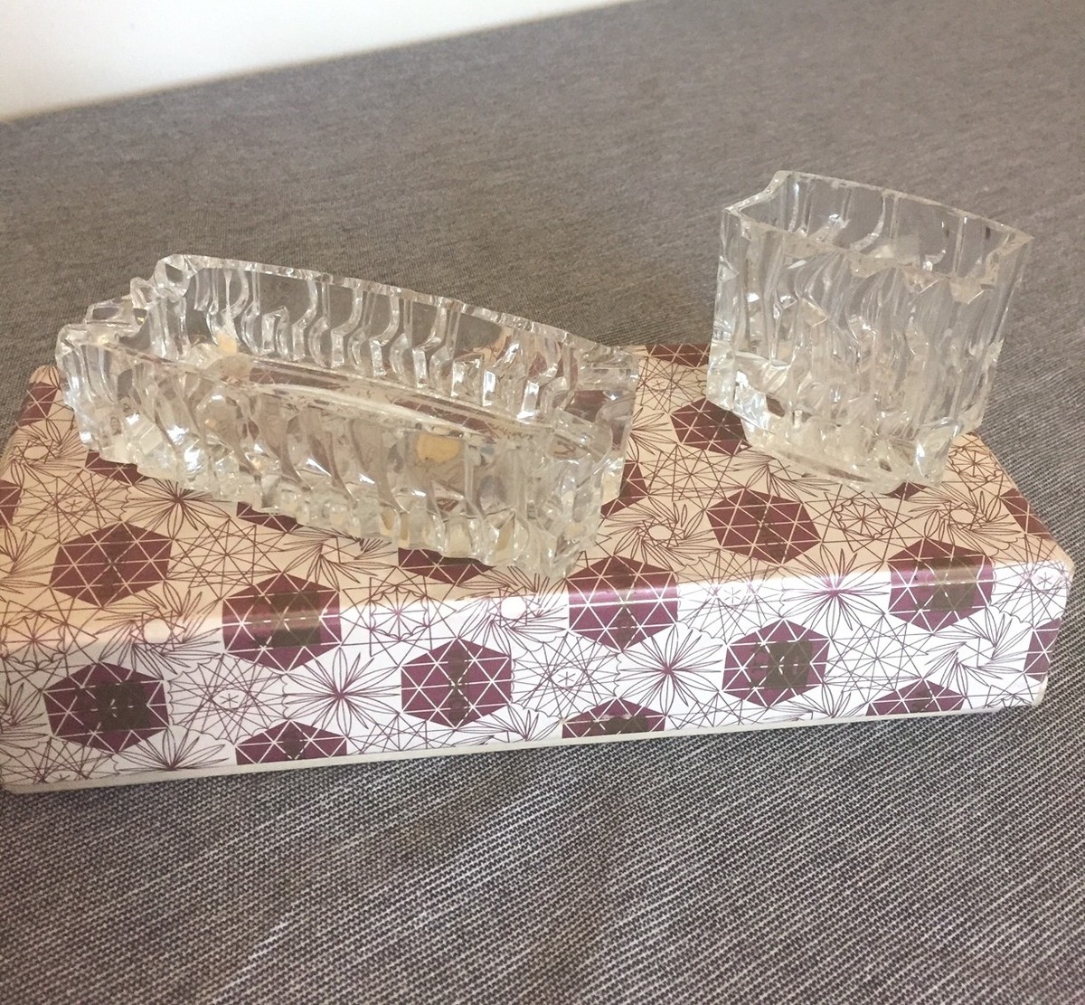 Vintage Original Cut Glass Ashtray & Cigarette Holder Set / Beautiful  Condition