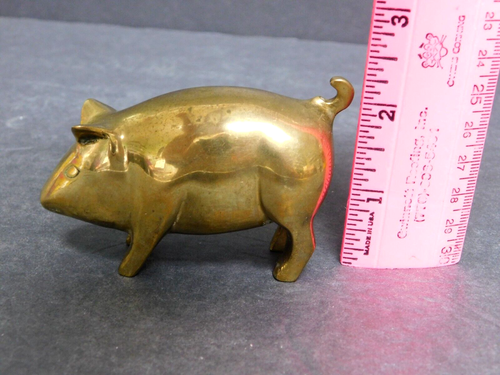 Brass Pig Figurine/Paper Weight VTG Miniature 2.25" Tall VG Vtg. Cond.