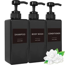 Shampoo and Conditioner Dispenser Refillable Plastic Shampoo Pump Bottles wit...