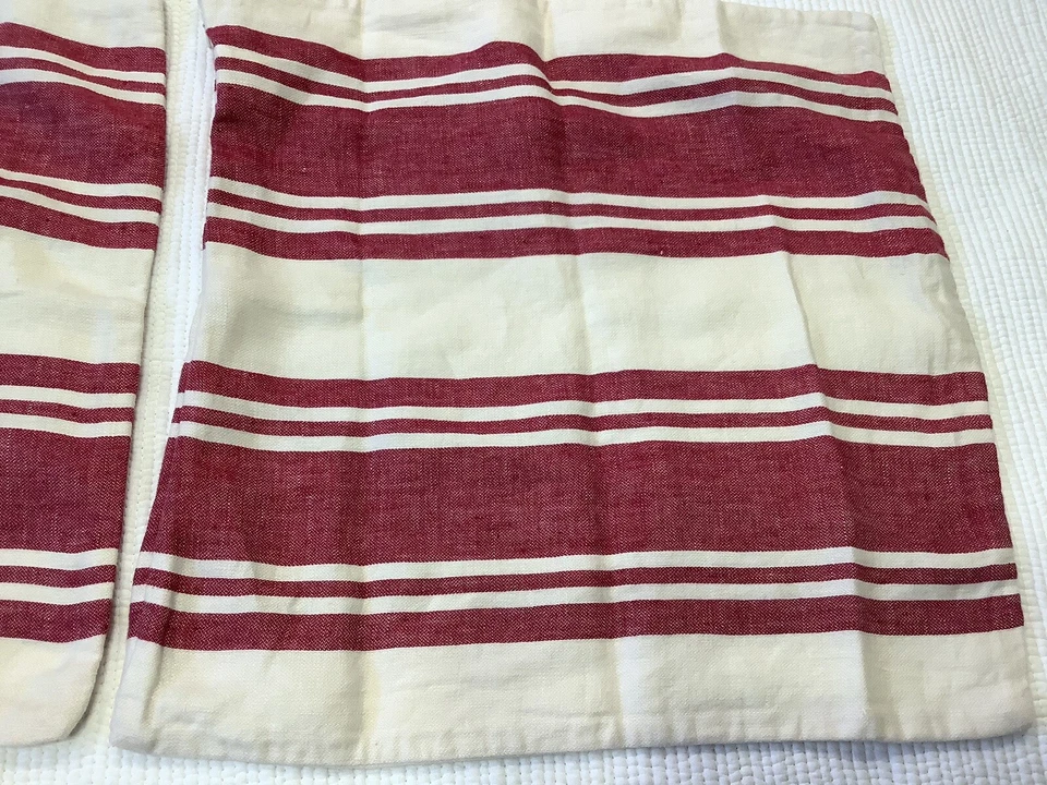 Lote de dos fundas de almohada Pottery Barn a rayas rojas crema tostadas 100 % lino 18x18" Foto 3 de 4