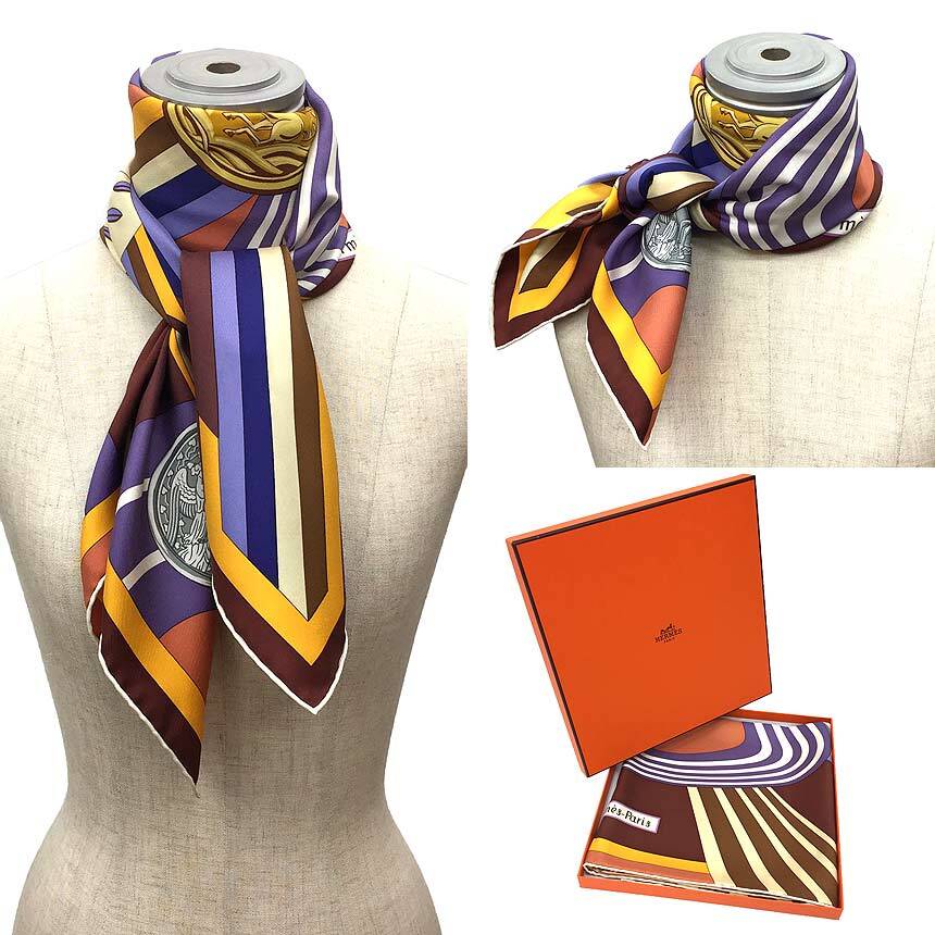 HERMES スカーフ J. Abadie デザイン HERMES エルメス カレ90 J.Abadie スカーフ 美品 テラコッタ