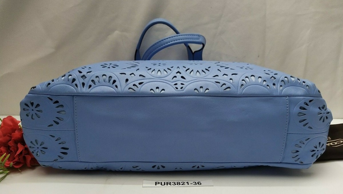 Coach Ashley Blue Lace Leather Carryall Tote Purse Shoulder Bag 