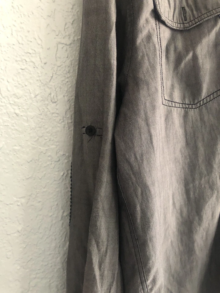 Camisa SOVEREIGN CODE Para Hombre Mediana M Gris Abotonada Manga Larga Rayas Sudadera con Capucha Foto 4 de 4