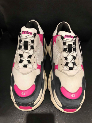 Balenciaga Triple S Sneaker Womens Black Pink Leather Speed Flat