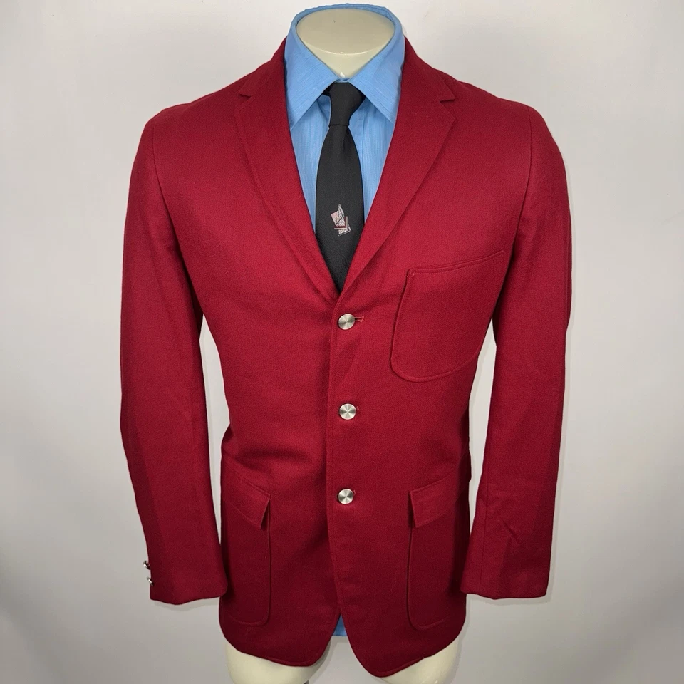 Vintage Ray Sewell Jacket Mens Suit Blazer Sport Coat 1950s 1960s Red Wool 42 - Image 2 of 4