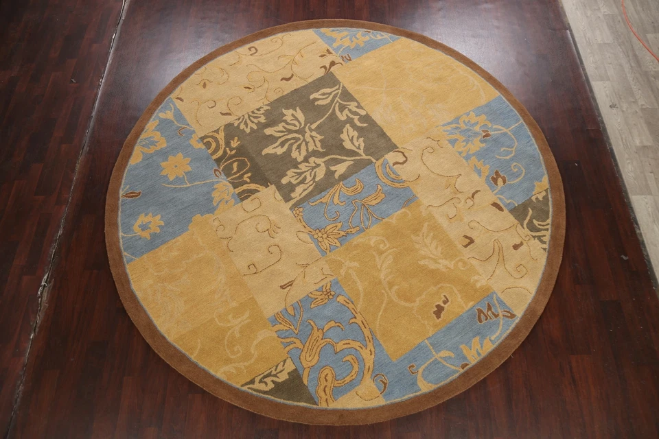 Переходный пэчворк восточный небольшой ковер столовая ручной стегки 10x10 футов круглый - Изображение 2 из 4