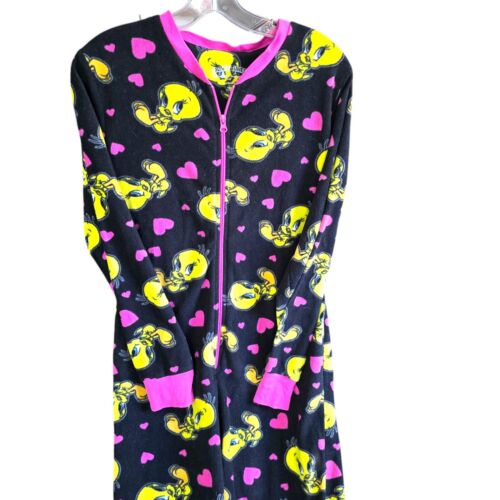 Looney Tunes Fleece TWEETY All Over Print Footed Pajamas Fleece Size L (11/13)
