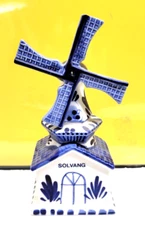 VINTAGE DELFT BLUE HOLLAND SOLVANG WINDMILL FIGURINE BLADES SPIN