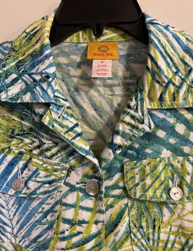 Ruby Rd Women’s Size 6 Green Floral Linen Button-Up 3/4-Length Jacket! A221 - Picture 2 of 5