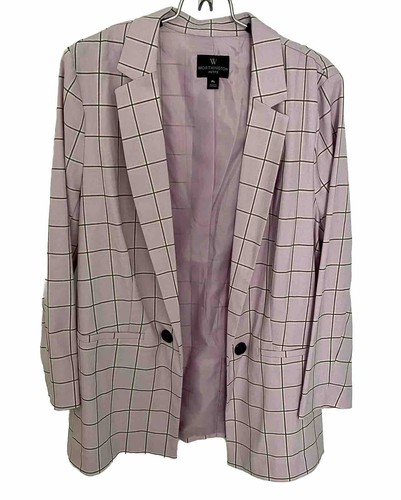 NWT Worthington Women's Lilac Plaid Open Front Lined Blazer Jacket Size PL