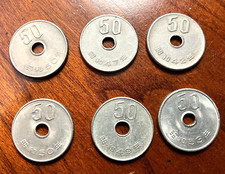 1967,1972,1974,1975-2,1978 50 Yen coins, Crysanthemum Flowers~Showa Era c238