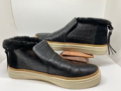 toms black croc embossed leather