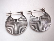 Bali Spiral Hoops with Concentric Circles 925 Sterling Silver Tribal Earrings
