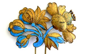 Extra Large Qing Dynasty Kingfisher feather Hair Pin Tian-tsui 點翠 Chinese 19th