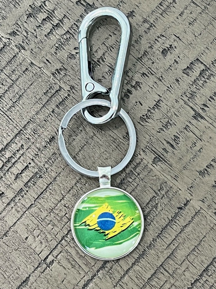 Brazil Keychain with Heavy Duty Carabiner and Silver Pendant - Durable & Stylish