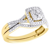 10K Gelbgold Diamant Verlobungsring Set Quadratisch Mit Ehering 0,50 CT