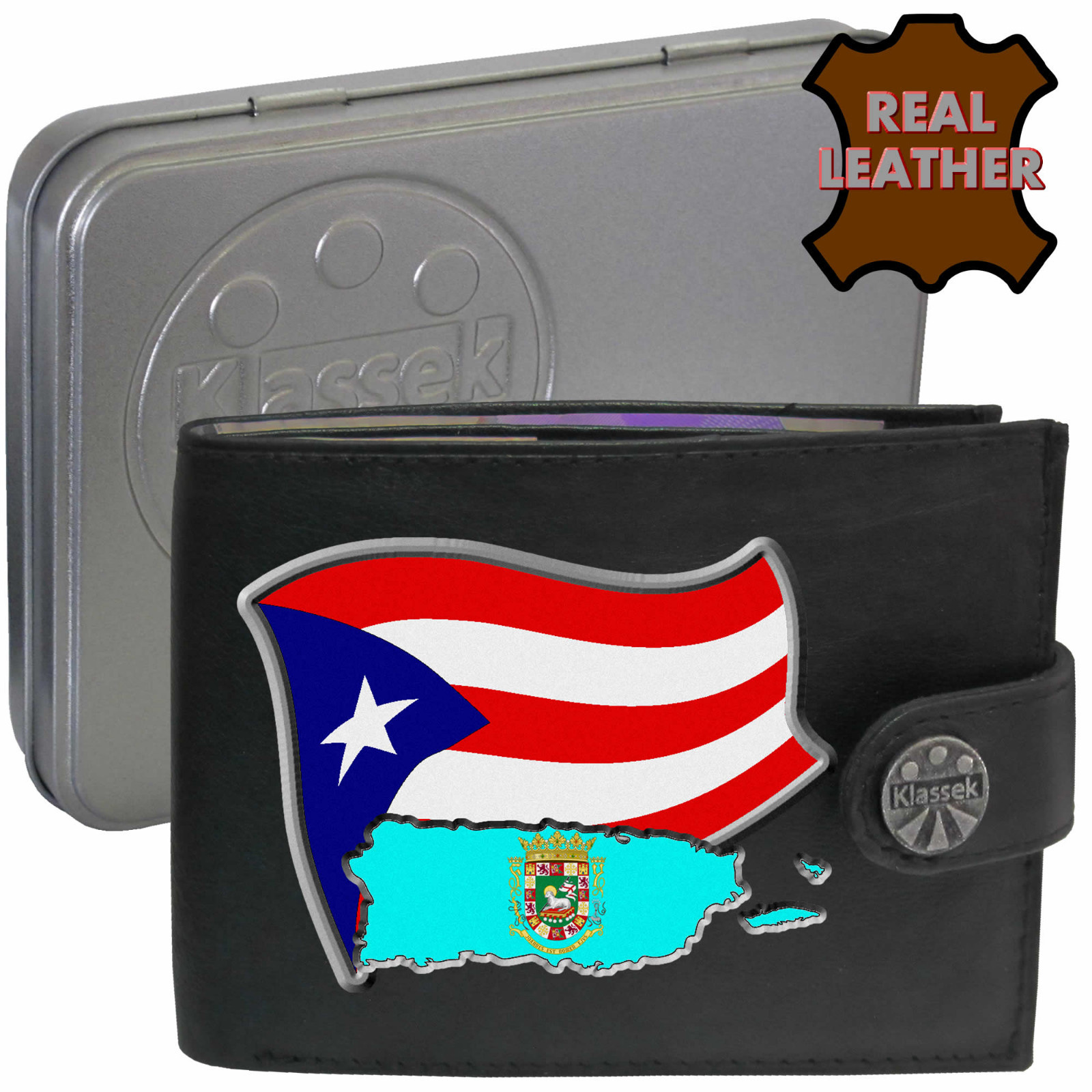Puerto Rico Puerto Wallet Leather soft Rican Flag Map Men's Gift Tin RFID