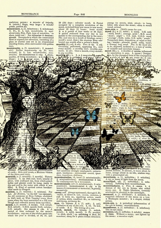 Alice in Wonderland Chess Butterfly Dictionary Art Print Poster Picture Book