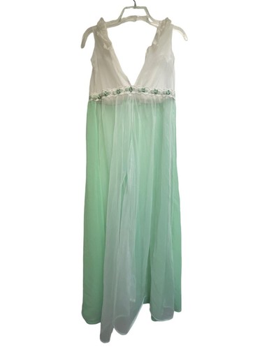 Vintage 70er beflocktes Blumen Maxikleid Mantel & Nachthemd Hippie Flower Power - Bild 6 von 8