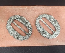 Two Cast steel floral Slide buckles Slotted Conchos for Scarves Sweaters Leather