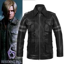 Resident Evil 6 Leon Kennedy Black Real Leather Jacket Bomber Jacket Sheepskin