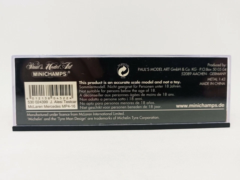 Minichamps 1/43 Mclaren Mercedes MP4-16 J.Alesi Test Paul Ricard 530024399 - Image 4 of 4
