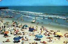 Atlantic City New Jersey Beach Scene Umbrella Posted Chrome Vintage Postcard