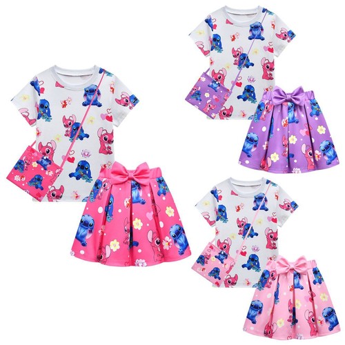 Lilo and Stitch Costume Girls T-Shirt Pleated Skirts Outfit Dress Cosplay Dress - Picture 1 of 25