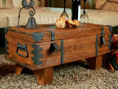 Couchtisch Truhe Kiste Beistelltisch Massivholzmöbel Sofatisch Antik Stil - Bild 1 von 4