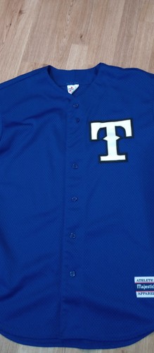 VINTAGE Texas Rangers Away Jersey Mens Large L Majestic Blue 9 Sewn Stitched - Picture 2 of 14