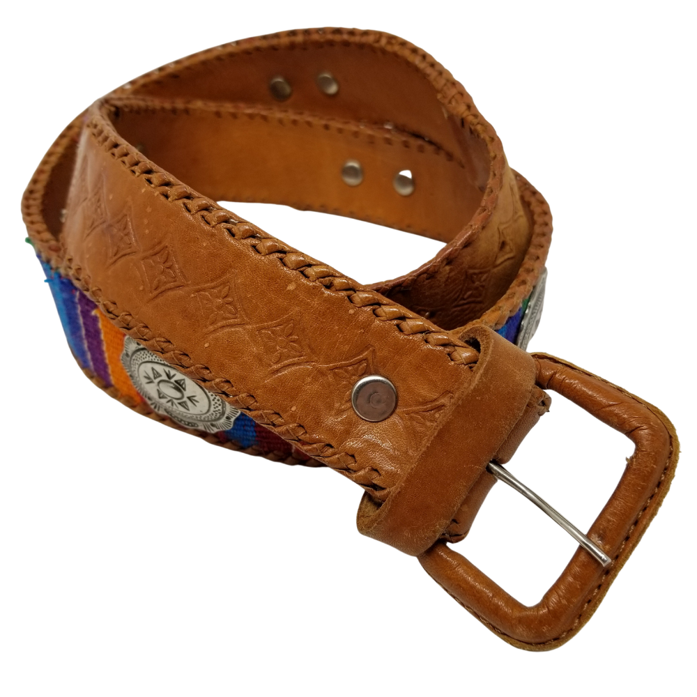 Women's Brown Genuine Leather Covered Buckle Guatemala Concho Belt - Main Image