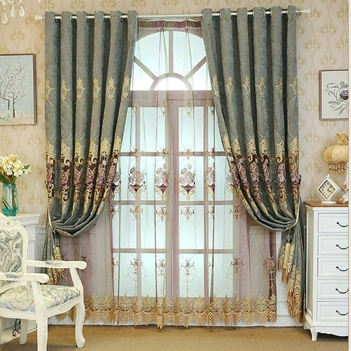 Blumen bestickt Halb Verdunkelungsvorhang Europäische Gardine für Wohnzimmer 1 Panel - Bild 10 von 44