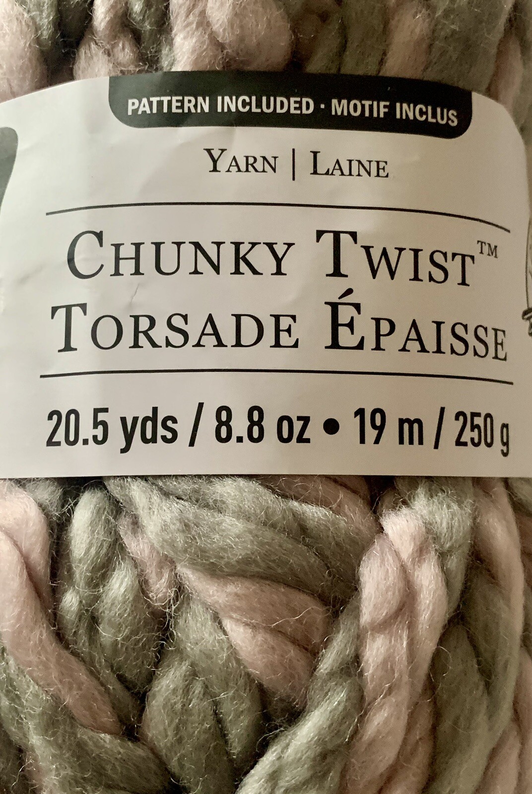 New Loops + Threads Chunky Twist # 7 Jumbo Pink/Grey Yarn 8.8 oz 4 Skeins