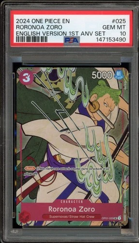 One Piece CCG Roronoa Zoro English Version 1st ANV Set OP01-025 PSA 10 Gem Mint