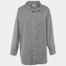 Balenciaga Monochrome Gingham Check Cotton Oversized Shirt S