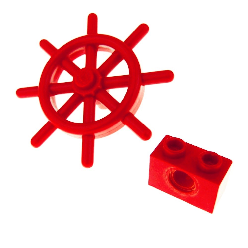 1X Lego Steering Wheel 2X4X4 Red Pin Ship Wheel Boat Brick 1X2 Red 3700 4790