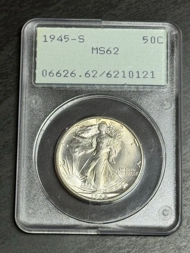 1945 S Walking Liberty Half Dollar PCGS MS62 OGH Rattler Holder (Slab3167)