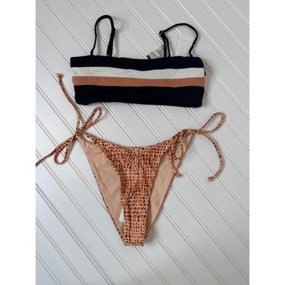 NWT L Space Rebel Striped Swim Top & Brittany Bikini Bottom Surf BUNDLE Size M
