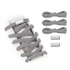 No Tie Shoelaces Tieless Elastic Shoe Laces 3Pcs with 2 Metal Buckles, Grey
