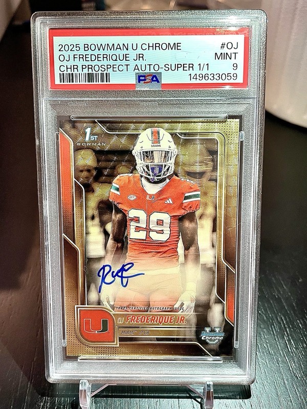 2025 OJ FREDERIQUE JR. BOWMAN U CHROME SUPERFRACTOR AUTO 1/1 RC MIAMI PSA 9