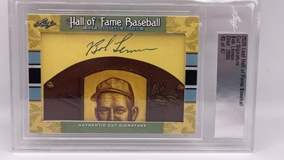 2020 Leaf Hall of Fame Bob Lemon Cut Signature Auto 43/47 Leaf Auth. Slab HOF