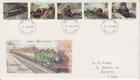 GB Stamps First Day Cover Famous Trains, Steam, bridge, mouse PHILART CDS 1985