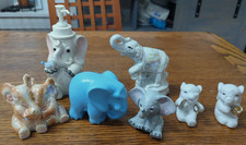 Vintage LOT OF 7 Miniature ELEPHANTS Various Materials and Sizes 8" to 2.5"
