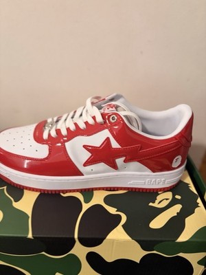 A Bathing Ape BAPE STA Red White Low Top Sneakers New with Box Lace Up